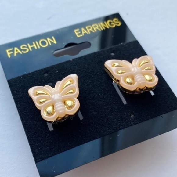 Vintage Handmade Butterfly Button Earrings - Picture 2 of 3